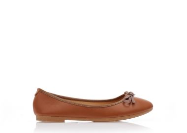 Μπαλαρίνες κάμελ δερματίνη με διακοσμητικό φιογκάκι ΚΑΜΕΛ - Tsoukalas - 