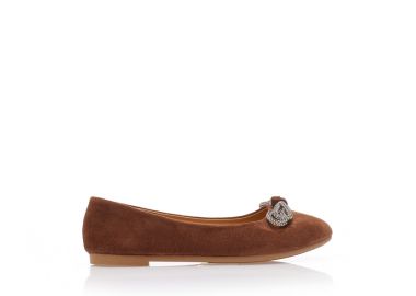 Μπαλαρίνες κάμελ σουέτ με φιόγκο από στρας ΚΑΜΕΛ - Tsoukalas - 