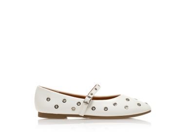 Μπαλαρίνες λευκές δερματίνη με μπαρέτα και ιδιαίτερα διακοσμητικά ΛΕΥΚΟ - Tsoukalas - 