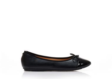 Μπαλαρίνες μαύρες δερματίνη και λουστρίνι με φιόγκο ΜΑΥΡΟ - Tsoukalas - 