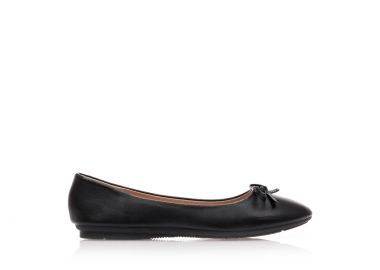 Μπαλαρίνες μαύρες δερματίνη με διακοσμητικό φιογκάκι ΜΑΥΡΟ - Tsoukalas - 