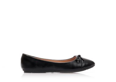 Μπαλαρίνες μαύρες δερματίνη με φιογκάκι ΜΑΥΡΟ - Tsoukalas - 