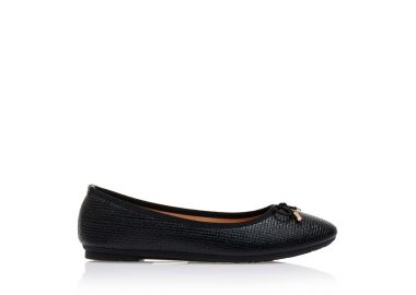 Μπαλαρίνες μαύρες δερματίνη με καρό σχέδιο και φιόγκο ΜΑΥΡΟ - Tsoukalas - 