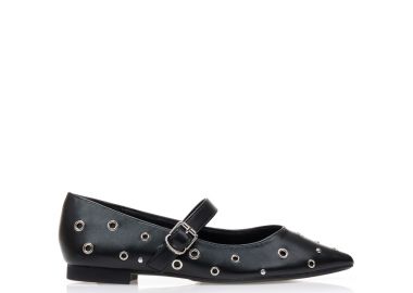 Μπαλαρίνες μαύρες δερματίνη με μπαρέτα και ιδιαίτερα διακοσμητικά ΜΑΥΡΟ - Tsoukalas - 