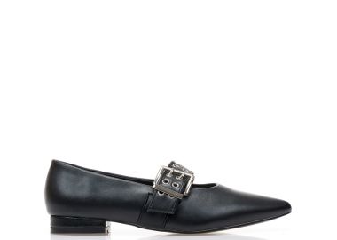 Μπαλαρίνες μαύρες δερματίνη με μπαρέτα μυτερές ΜΑΥΡΟ - Tsoukalas - 