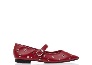 Μπαλαρίνες μπορντό δερματίνη με μπαρέτα και ιδιαίτερα διακοσμητικά ΜΠΟΡΝΤΟ - Tsoukalas - 