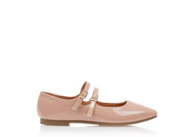 Μπαλαρίνες nude λουστρίνι με διπλή μπαρέτα NUDE - Tsoukalas - 