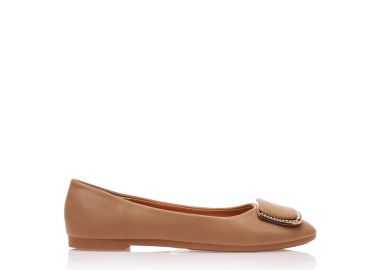 Μπαλαρίνες πούρο δερματίνη με αγκράφα από στρας ΠΟΥΡΟ - Tsoukalas - 