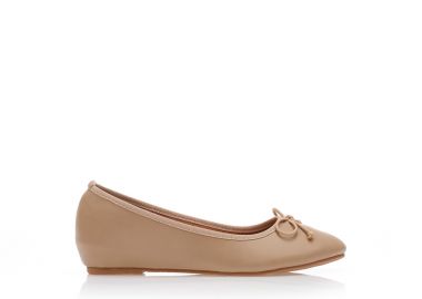 Μπαλαρίνες πούρο δερματίνη με διακοσμητικό φιογκάκι και εσωτερικό τακούνι ΠΟΥΡΟ - Tsoukalas - 