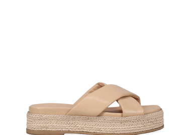 Μπεζ δερμάτινο footbed σανδάλι - MIGATO - 