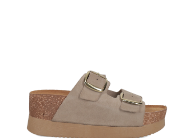 Μπεζ δερμάτινο footbed σανδάλι - EASY WALK - 