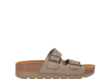 Μπεζ δερμάτινο footbed σανδάλι - EASY WALK - 