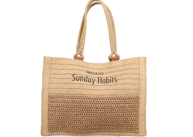Μπεζ ψάθινη τσάντα ώμου - MIGATO SUNDAY HABITS - 