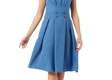 ΜΠΛΕ INDIGO LINEN-LOOK ΦΟΡΕΜΑ ΜΕ ΚΟΥΦΟΠΙΕΤΕΣ - Anna Raxevsky - 