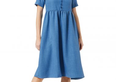 ΜΠΛΕ INDIGO LINEN-LOOK ΦΟΡΕΜΑ ΜΕ ΚΟΥΜΠΙΑ - Anna Raxevsky - 