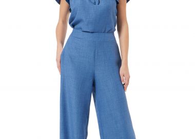 ΜΠΛΕ LINEN-LOOK ΠΑΝΤΕΛΟΝΑ - Anna Raxevsky - 