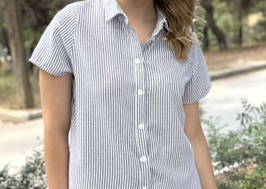 ΜΠΛΕ ΡΙΓΕ ΠΟΥΚΑΜΙΣΟ LINEN-LOOK - Anna Raxevsky - 