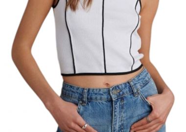 Μπλούζα Αμάνικη Attrattivo Cropped Με Διχρωμία 9920368-WHITE Γυναικείο - Attrattivo - 