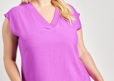 Μπλούζα αμάνικη με V όψη λινό -  - 