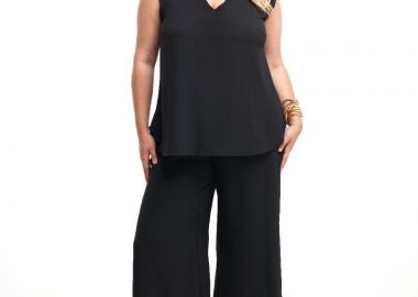 Μπλόυζα αμάνικη με V σε μαύρο χρώμα plus size -  - 