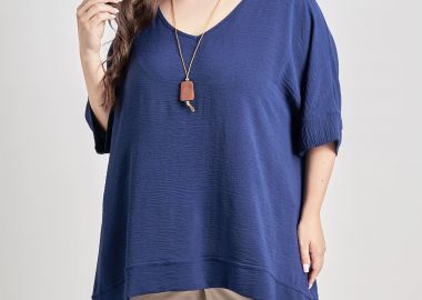 Μπλούζα άνετη γραμμή με κολιέ washed με ανάγλυφη υφή -  - 