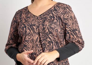 Μπλούζα animal print με μονόχρωμη μανσέτα -  - 