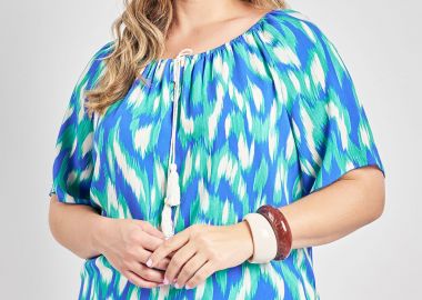 Μπλούζα από ρεγιόν εμπριμέ με ελαστική λαιμόκοψη -  - 