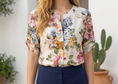 Μπλούζα Ασύμμετρη Floral Με Διακοσμητικό Κουμπί -  - 