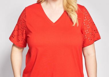 Μπλούζα βαμβακερή με κεντητά μανίκια -  - 