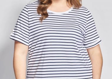 Μπλούζα βαμβακερή ριγέ με ρεβέρ στα μανίκια -  - 