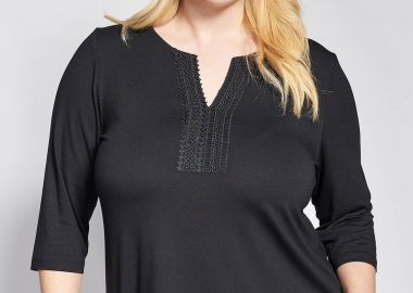 Μπλούζα βισκόζ με τρέσα στο V -  - 