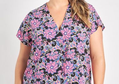 Μπλούζα βισκόζη εμπριμέ με πιέτα -  - 