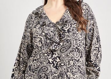 Μπλούζα βισκόζης εμπριμέ με διακόσμηση λαχούρια -  - 