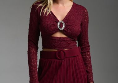 Μπλούζα Crop Δαντέλα Με Cups & Στρας Διακόσμηση -  - 