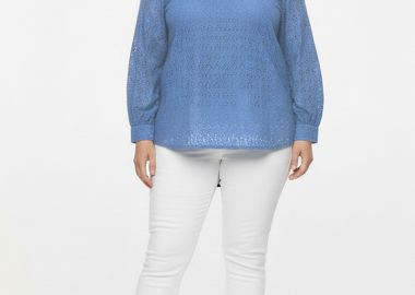 Μπλούζα διατρητή με λάστιχο στα μανίκια σε γαλάζιο χρώμα -  - 