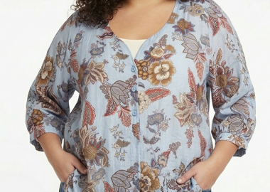 Μπλούζα διπλή με κουμπιά σε floral γαλάζιο χρώμα plus size -  - 