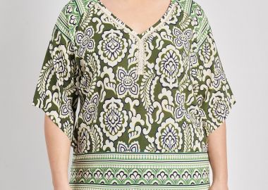 Μπλούζα έθνικ εμπριμέ με μπορντούρα -  - 