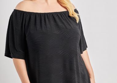 Μπλούζα έξωμη ελαστική ζακάρ κυματιστό -  - 