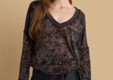 Μπλούζα φλοράλ με V λαιμόκοψη - 5206179070232 -  - 