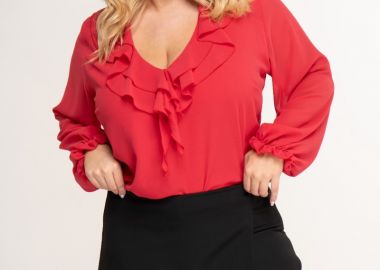 Μπλούζα ημιδιάφανη με βολάν στο μπούστο σε ροδί χρώμα -  - 