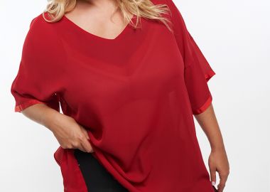 Μπλούζα ημιδιάφανη που δένει στα πλαϊνά σε κόκκινο χρώμα -  - 