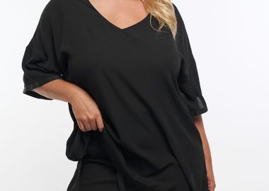 Μπλούζα ημιδιάφανη που δένει στα πλαϊνά σε μαύρο χρώμα -  - 