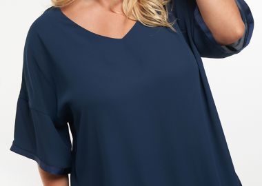 Μπλούζα ημιδιάφανη που δένει στα πλαϊνά σε μπλε σκούρο χρώμα -  - 