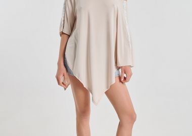 Μπλούζα Kellys Ασύμμετρη Με Batwing Μανίκι & Στρας -  - 