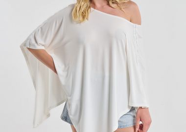Μπλούζα Kellys Ασύμμετρη Με Batwing Μανίκι & Στρας -  - 