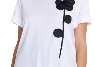 Μπλούζα Κοντομάνικη Ale Με Διακοσμητικό Λουλούδι & Πέρλα 8922417-WHITE Γυναικείο - Ale - 