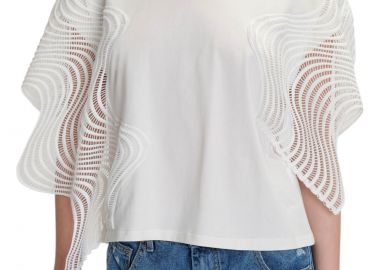 Μπλούζα Κοντομάνικη Ale Με Ημιδιαφανές Πλέγμα 8920982-WHITE Γυναικείο - Ale - 