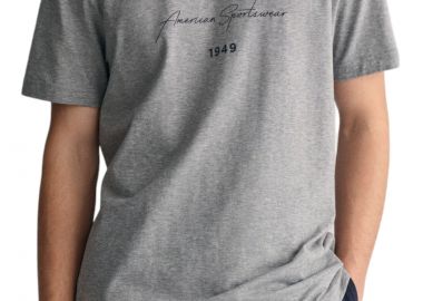Μπλούζα Κοντομάνικη Gant Logo Script Printed 2013070-093-GREY MELANGE Ανδρικό - Gant - 