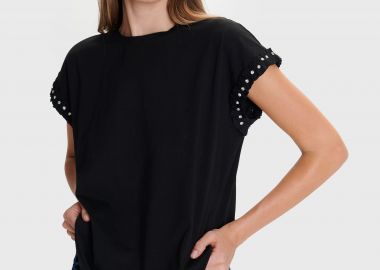 Μπλούζα κοντομάνικη με λεπτομέρεια στο μανίκι - 5206179002226 -  - 