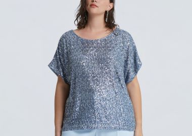 Μπλούζα κοντομάνικη με παγιέτες - MAT FASHION - 